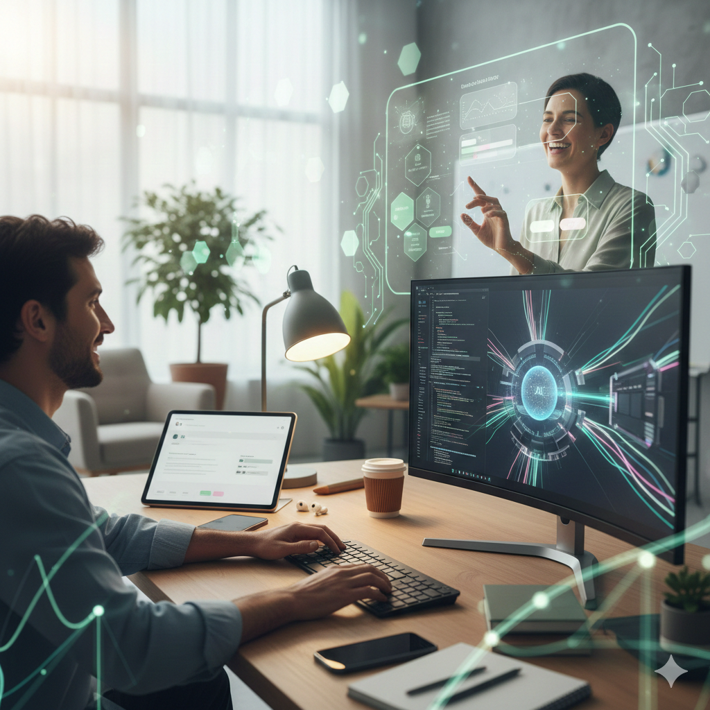 Modern workspace with technology